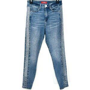 Guess Jeans Women’s Sz 28 Crystal Rhinestone Logo Tuxedo Stripe Crop Ankle